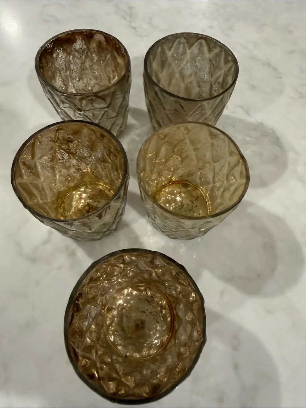 Set of 5 Textured Mercury Glass Votive Holders - Silver